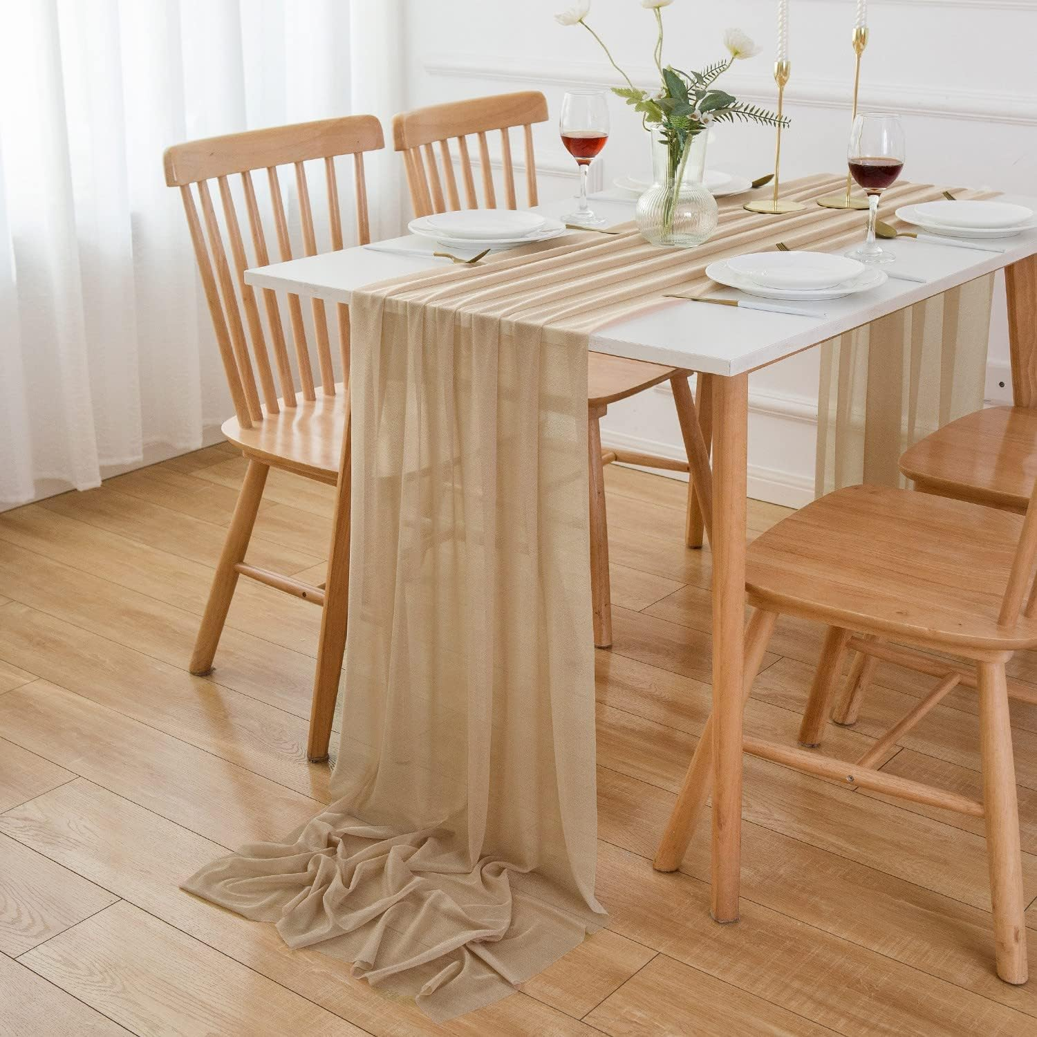 AOKSUNOVA Pink Table Runner Chiffon Wedding Table Runner for Table Decoration Party Baby Shower Decorations for Girl 3M X 70Cm