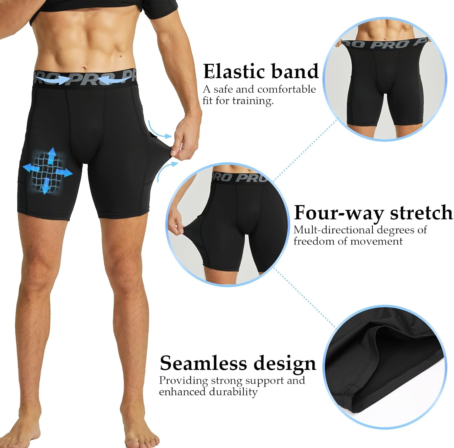 KAHEYQI Men'S Compression Shorts with Pocket Spandex Cool Dry Moisture Wicking Shorts for Athletic Running Gym Workout Base Layer image number 6