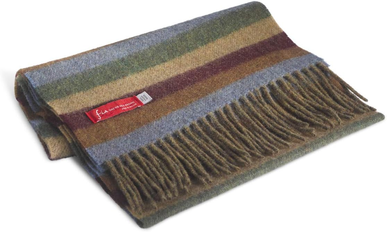 FIA Soft and Warm Irish Wool Plaid Scarf for Men, 12" Wide X 60" Long