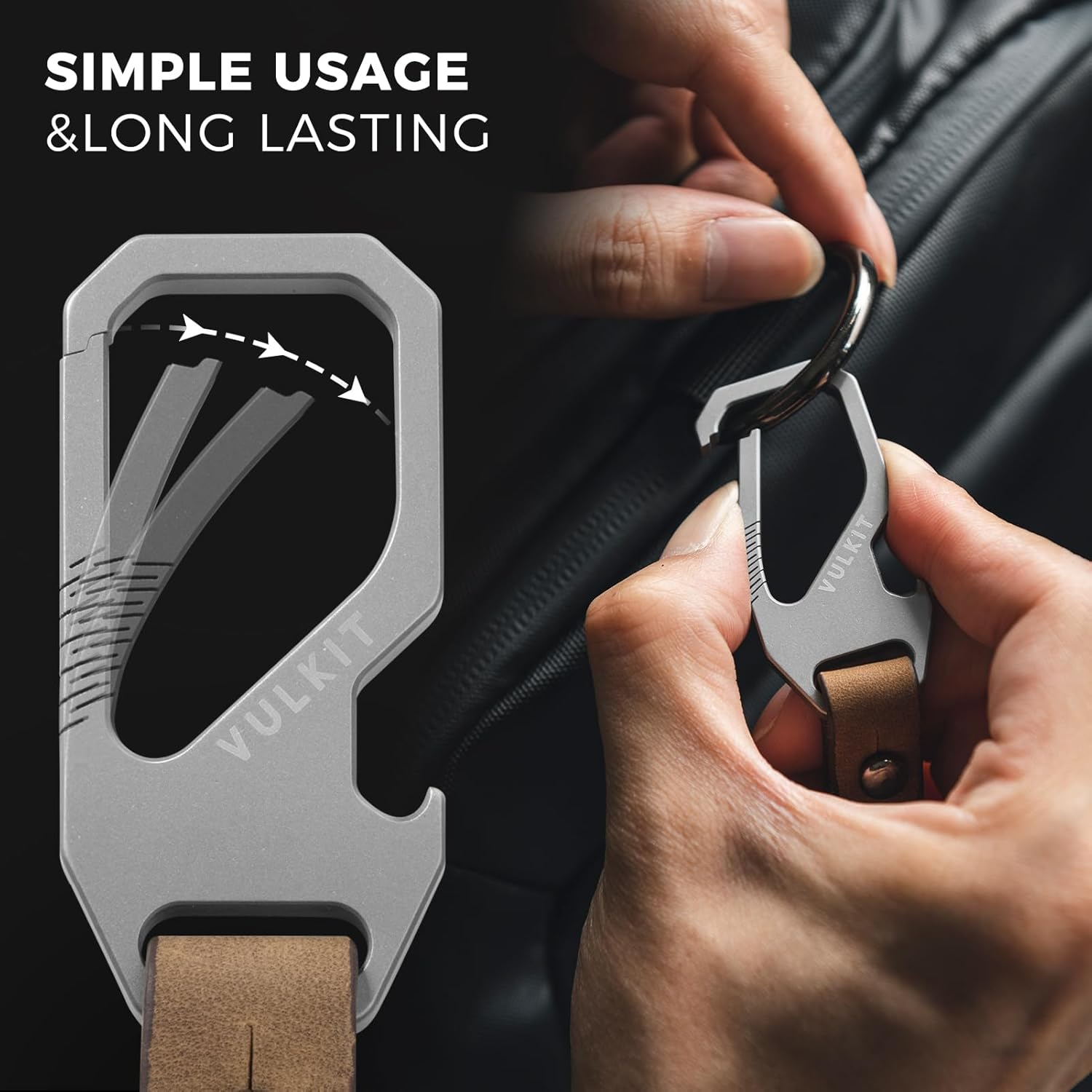 VULKIT Titanium Key Keeper Genuine Leather Belt Loop Keychain, Bottle Opener Key Chain, Key Clip for Belt, EDC Carabiner Key Ring image number 5
