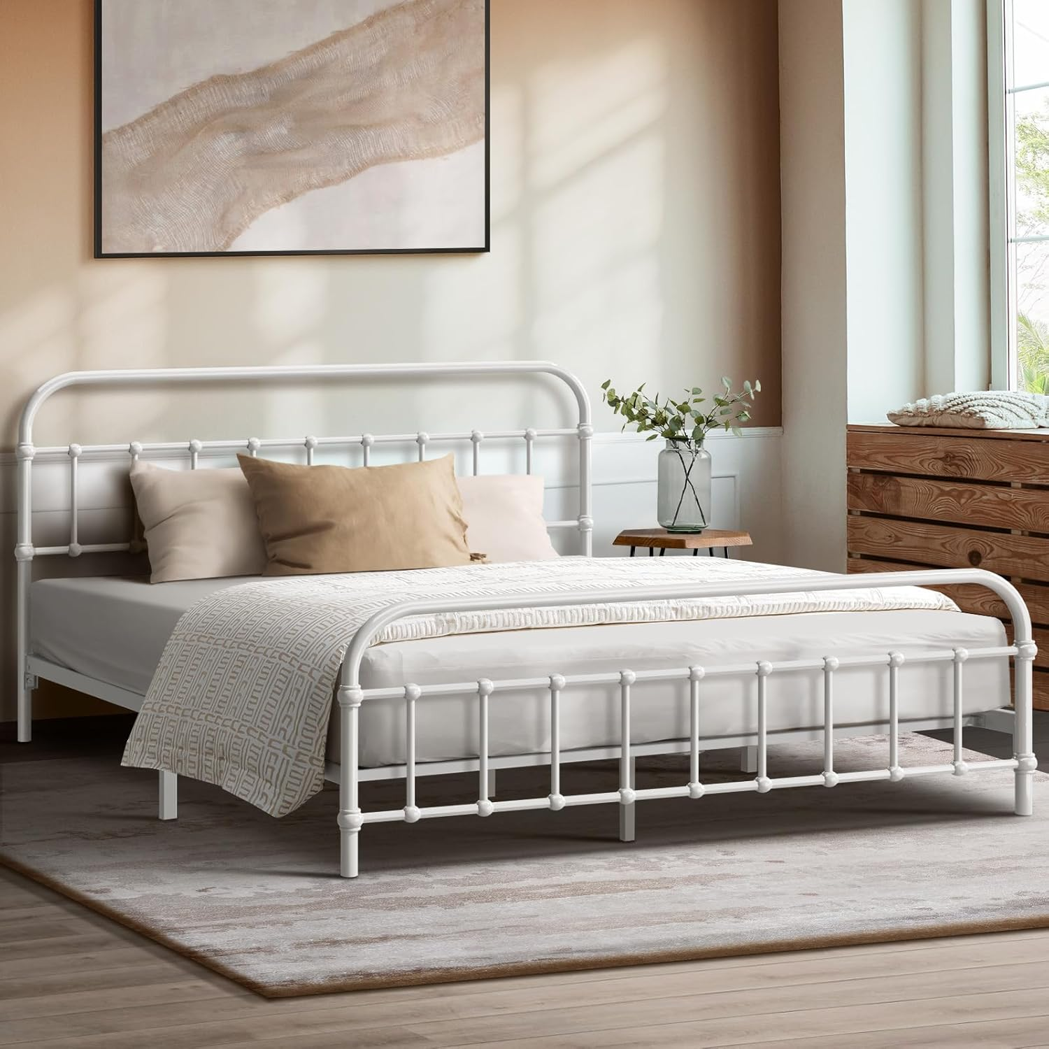 Oikiture Double Bed Frame Metal Bed with Extra Storage Space Home Bedroom Bed Base Plaform image number 5