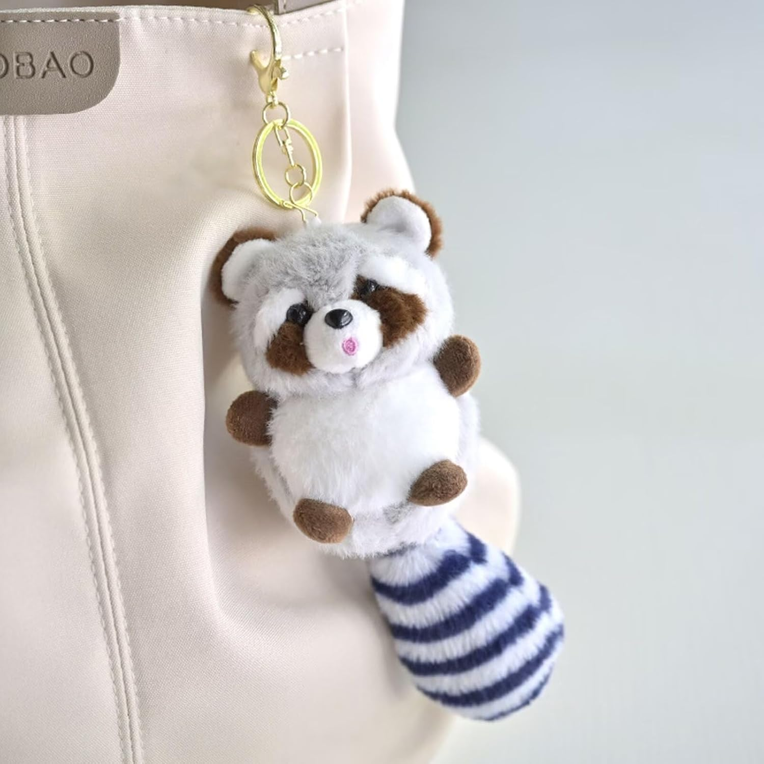 Yienning Plush Keychain,Soft Plush Raccoon Keychain,Animal Pendant Keychain Stuffed Raccoon Hanging Ornament Bag Key Chain - Khaki image number 5