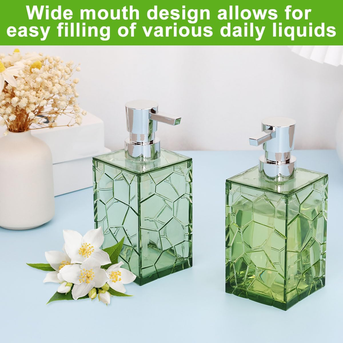 Fulasun Hand Soap Dispenser - 2 Pack, 320Ml/10 Oz Clear Acrylic Liquid Lotion Soap Dispenser with Plastic Pump, Wide Mouth Decorative Soap Dispenser for Kitchen, Bathroom image number 1