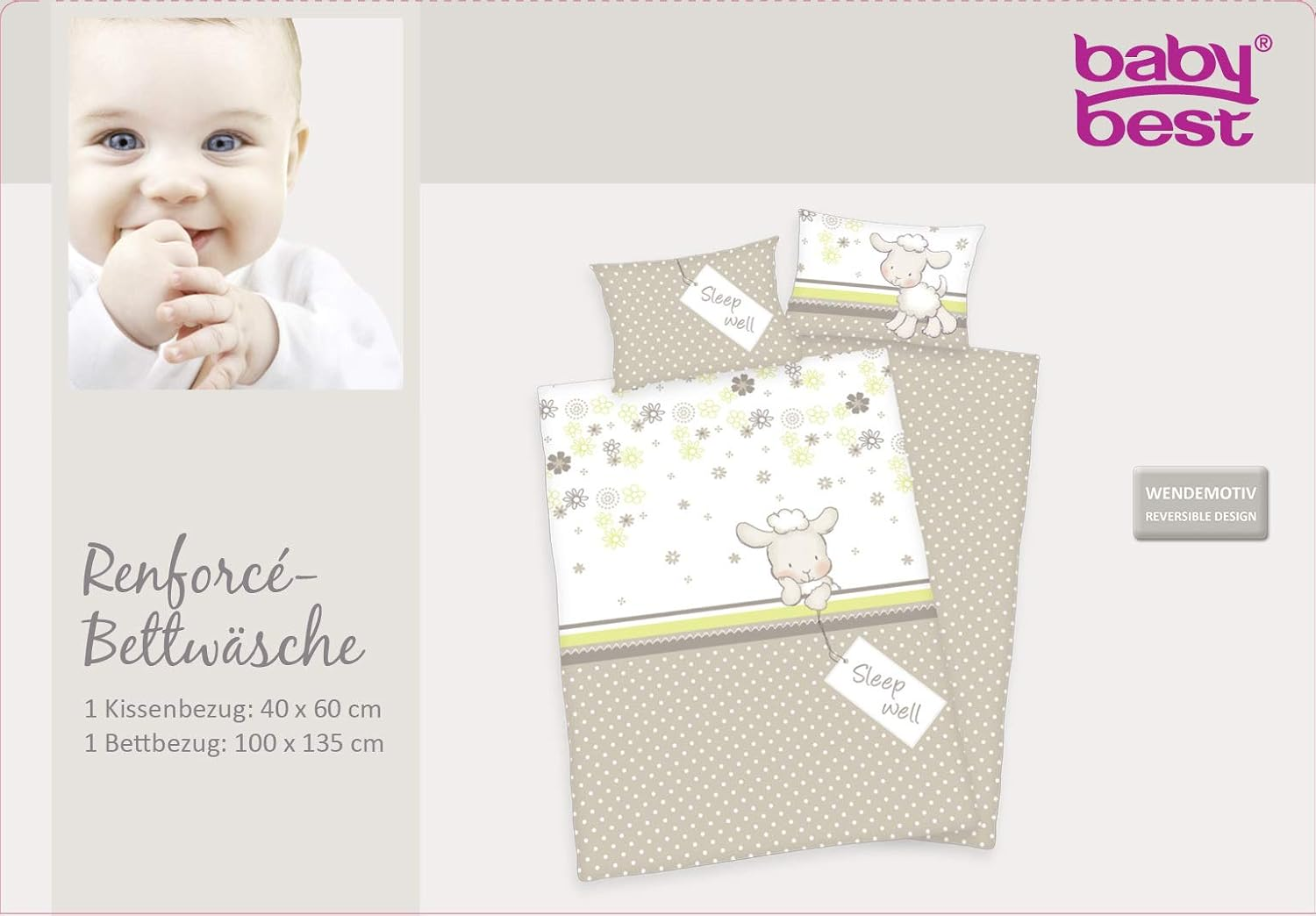 Herding Baby Best Toddler Bedding Set, Reversible Motif Lara Sheep, Duvet Cover 100 X 135 Cm, Pillow Case 40 X 60 Cm, Cotton/Renforc&eacute; image number 3