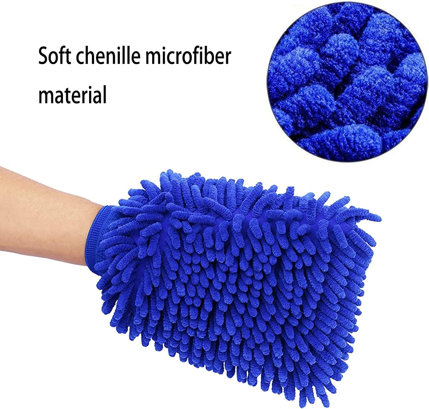 GPSTRJ Car Wash Mitt, 2-Pack Chenille Scratch-Free Microfiber Car Wash Mitt (9.4''X7.8''), Car Cleaning Glove, Drying Wash Mitt image number 2
