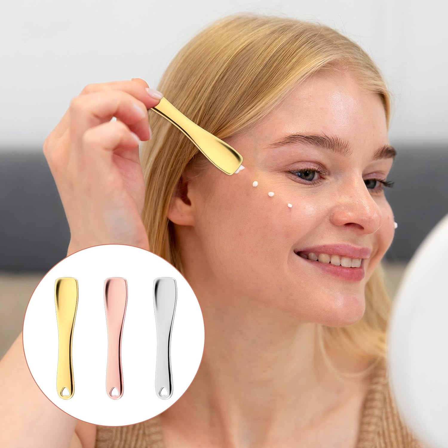 Bremorou 3Pcs Mini Metal Makeup Spatula,Metal Cosmetic Spoon,Skincare Spatula Stick Applicatorzinc Alloy,Beauty Spa Spoon Skin Care Facial Cream Mask Scoop Makeup Tools for Beauty Spa image number 5