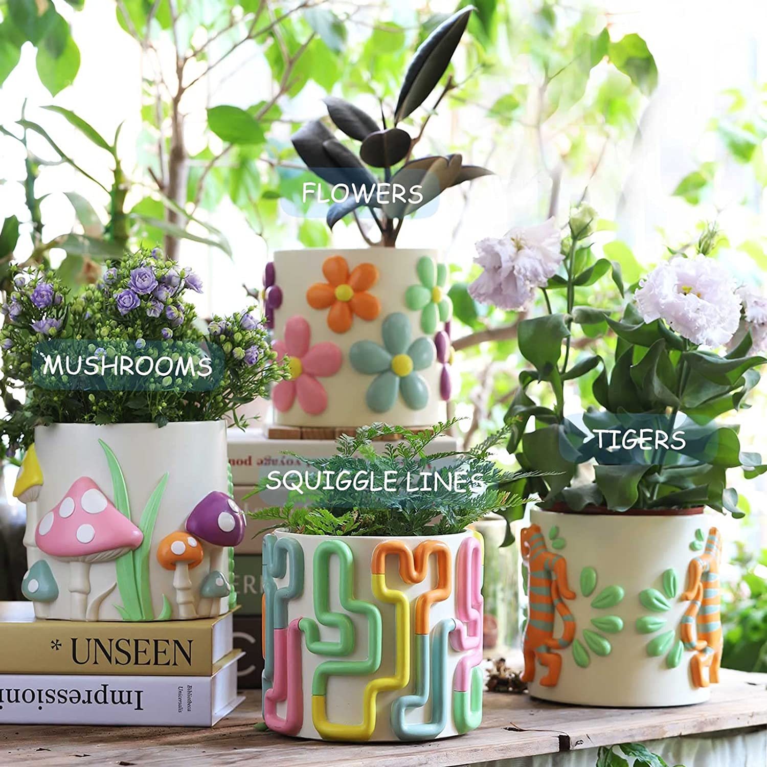 GUGUGO Colorful Flowers Planters Cute Unique Rainbow Planter with Drainage,Vintage Retro Eclectic Flower Plant Pots for Indoor Plants and Succulent,Boho Modern Home D&eacute;cor image number 4