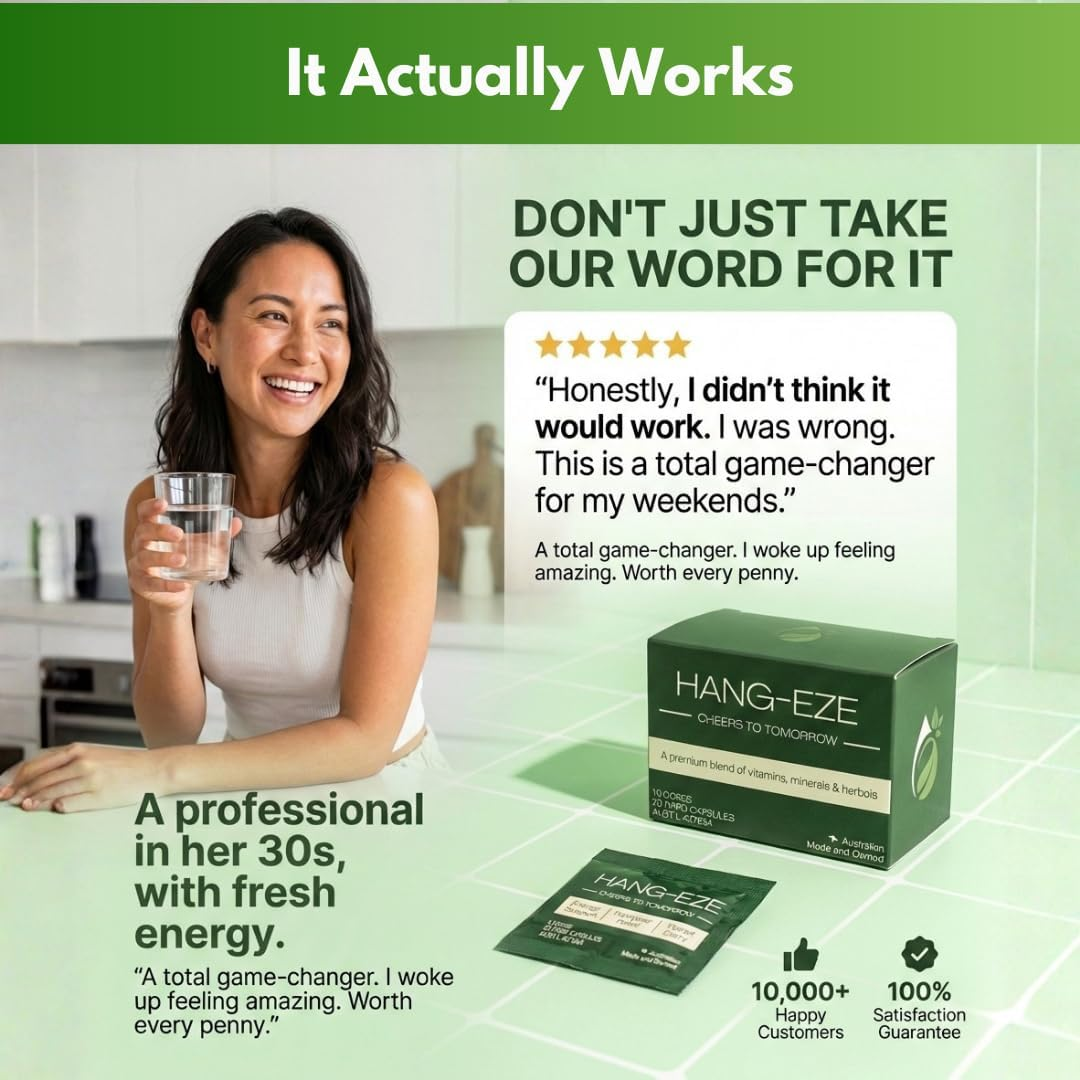 Hangover Relief Supplement - 10 Pack Australian Superior Formula of 20 Vitamins, Minerals and Herbal Extracts. for Hangover Relief, Fatigue, Headaches, Nausea. Enhance Mental Clarity and Energy Levels. image number 5