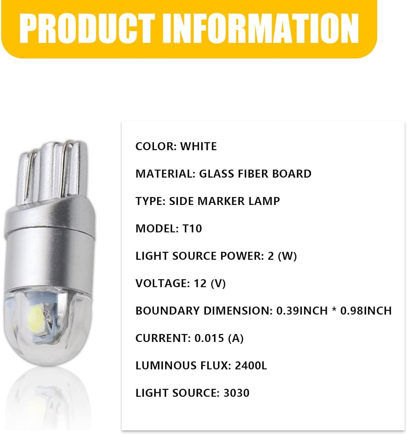 10 PCS T10 Car Width Indicator Light, 10Mm X 25Mm 7000-7500K 2400LM Fiberglass Plate High Brightness License Plate Light, 360&deg; Lighting Replacement Accessory, Suitable for Most Models (White) image number 2