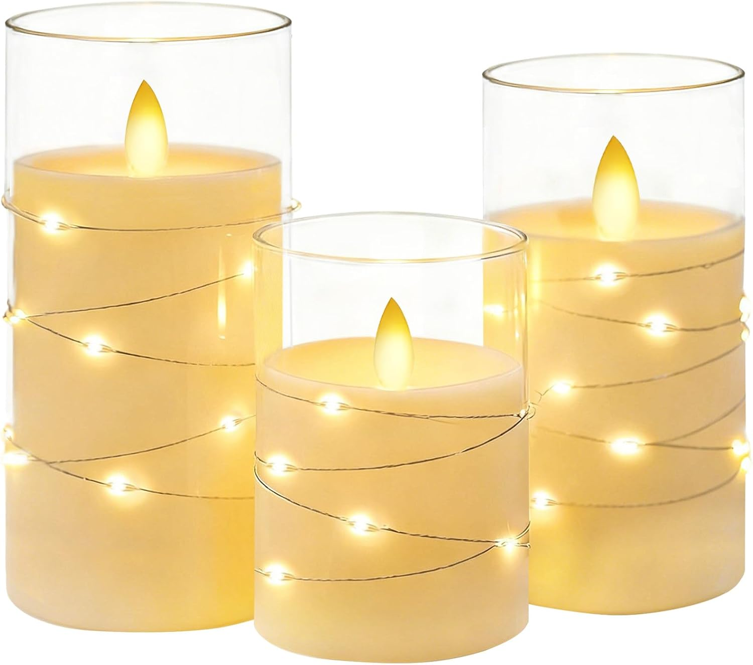 Flickering Flameless Candles: Built-In Star String Lights Unbreakable 3D Wick Acrylic Battery Operated LED Pillar Candles, for Romantic Home/Wedding/Room Decor(4" 5" 6") image number 6