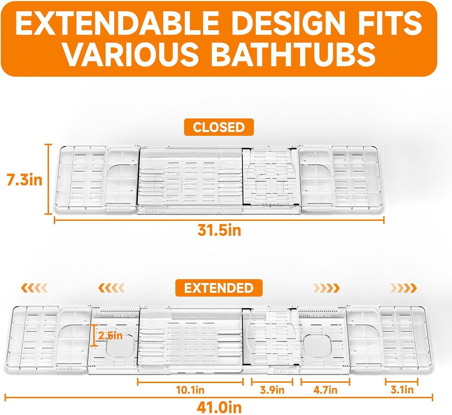 Bathtub Trays for Tub, Expandable Clear Bath Tray, Unique House Warming Gifts, New Home, Anniversary and Wedding Gifts, with Bath Reading Book and Ipad Holder (Clear) image number 3