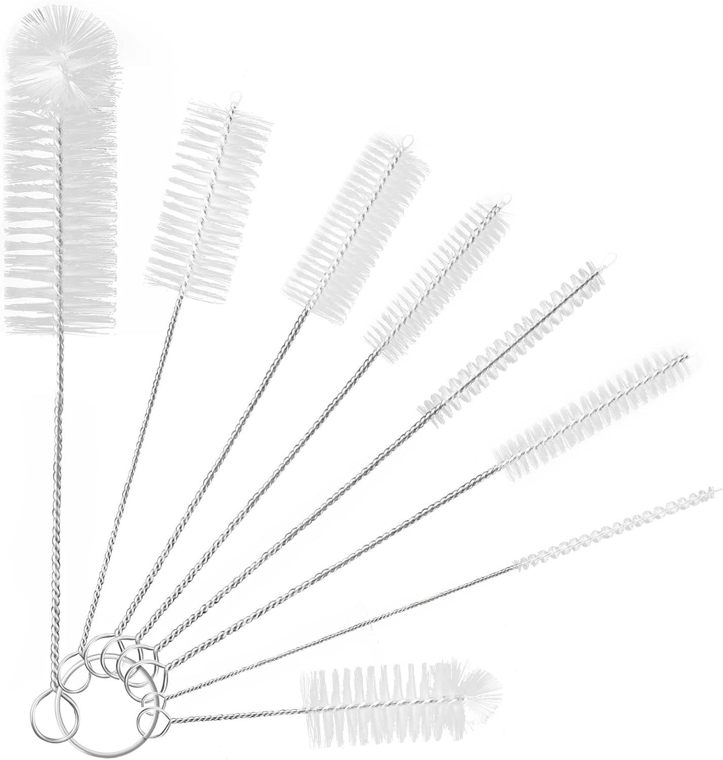 YUNGMAX Small Bottle Brush Set, 8PCS Nylon Straw Cleaner Pipe Brushes for Washing Narrow Neck Water Bottles Jars Teapot Spout (White) image number 1