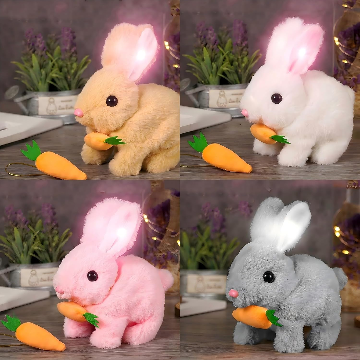Bunny Toy - 2Pcs Easter My Realistic Bunny Toy, Plush Interactive Rabbit Toys - Can Walk, Talk,Jumping, Twitching, and Shaking Ears, Bunbi Realistic Toys (White & Pink) image number 3
