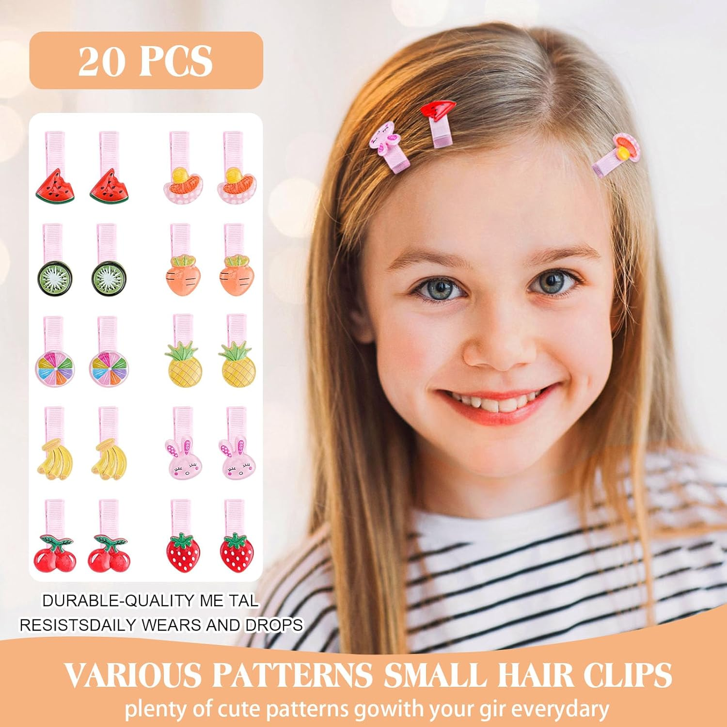 100Pcs Cute Baby Hair Ties, 80Pcs Elastic Hair Ties and 20Pcs Colorful Cute Hair Clips, Cartoon Animal Fruit Hair Accessories for Baby Girls Teens Toddlers, Infants, Teenagers and Children (Pink) image number 2