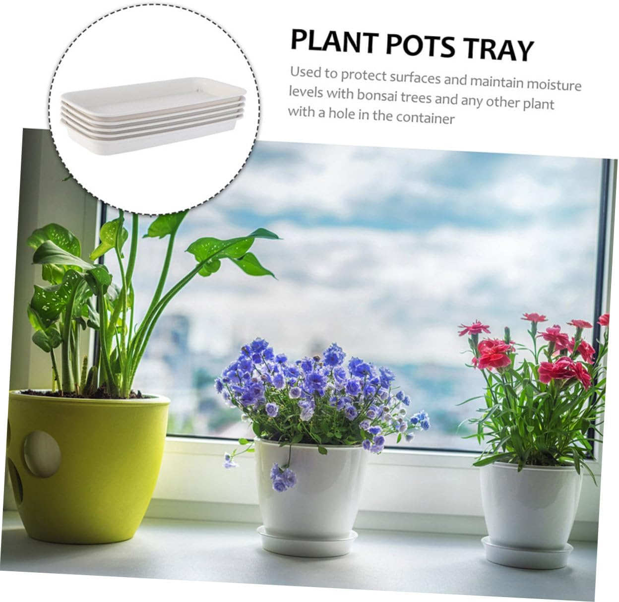 Outanaya 4Pcs Rectangular Flowerpot Trays for Gardening and Pots Saucer to Catch Excess Water Beige for Clean and Tidy Plant Care