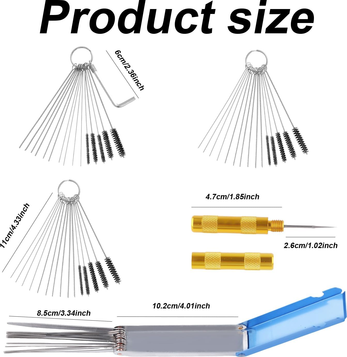 Carburetor Cleaner Kit, Torch Tip Dirt Cleaning Set with 30 Nylon Brushes 60 Clean Needles 2 Hexagonal Wrench 2 Pointed Picks 26 Cleaning Wires for Carburetor Jet Engine