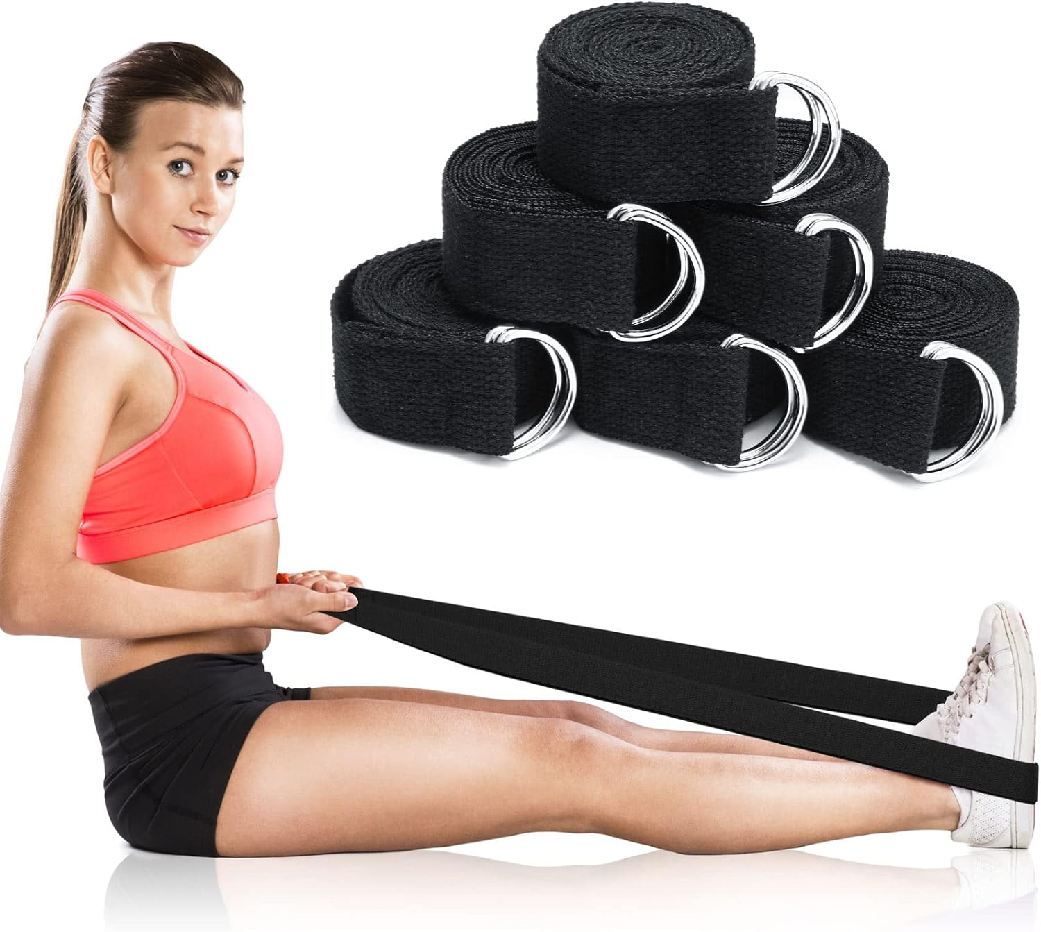 Leyndo 24 Pieces Yoga Strap for Stretching Yoga Exercise Adjustable Straps for Yoga Classes 6 Ft Non Elastic Yoga Belt with Adjustable D Ring Buckle for Pilates Gym Workouts Yoga Fitness - Classic image number 4