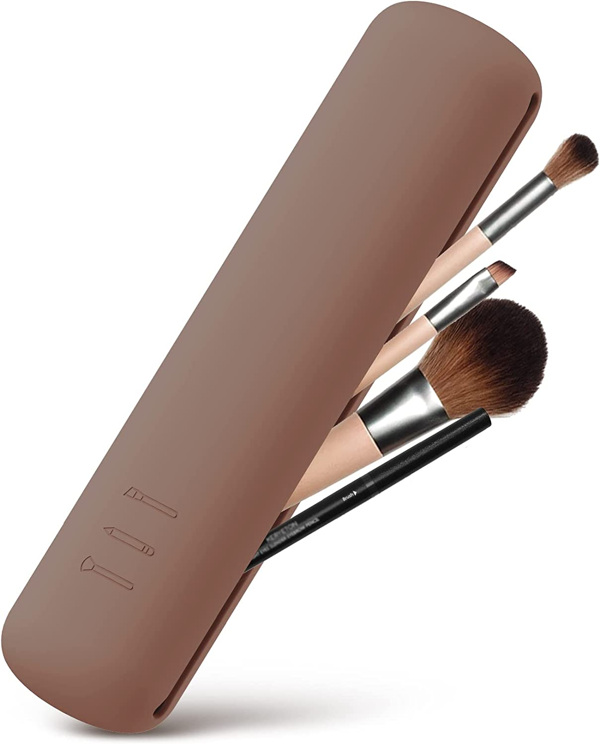 BEZOX Trendy Makeup Brush Holder - Silicon Makeup Brushes Travel Case, Waterproof Cosmetic Brush Travel Holder for All Your Brushes(Brown) image number 3
