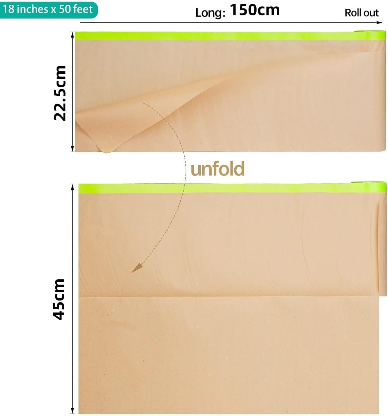 Pre-Taped Masking Paper for Painting - 45CM*15M Tape and Drape Painters Paper, Paint Adhesive Protective Paper Roll for Covering Skirting, Frames, Cars and Auto Body (3) image number 6