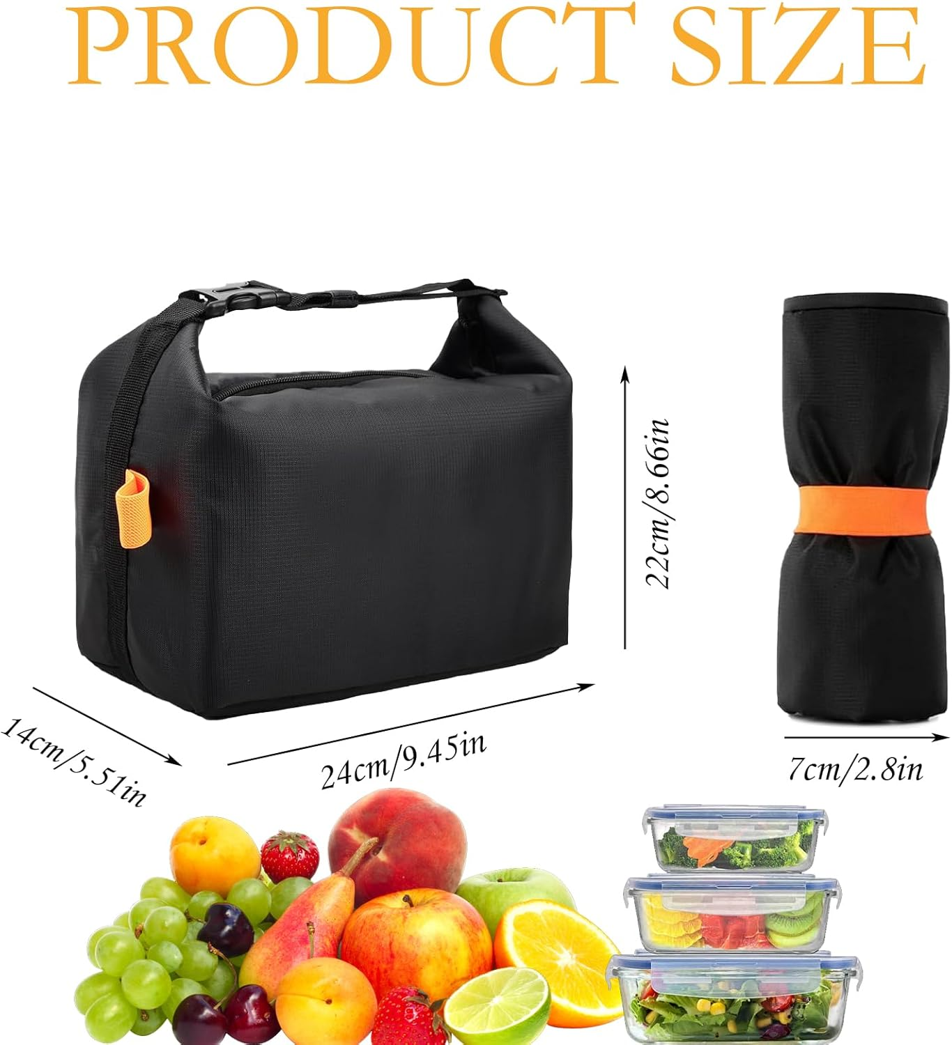 Insulated Lunch Bag for Men & Women, Waterproof Oxford Fabric with Long-Lasting Thermal Protection - Lunch Bag Reusable Cooler Bag for Work, School, Picnic, Travel (Black) image number 5