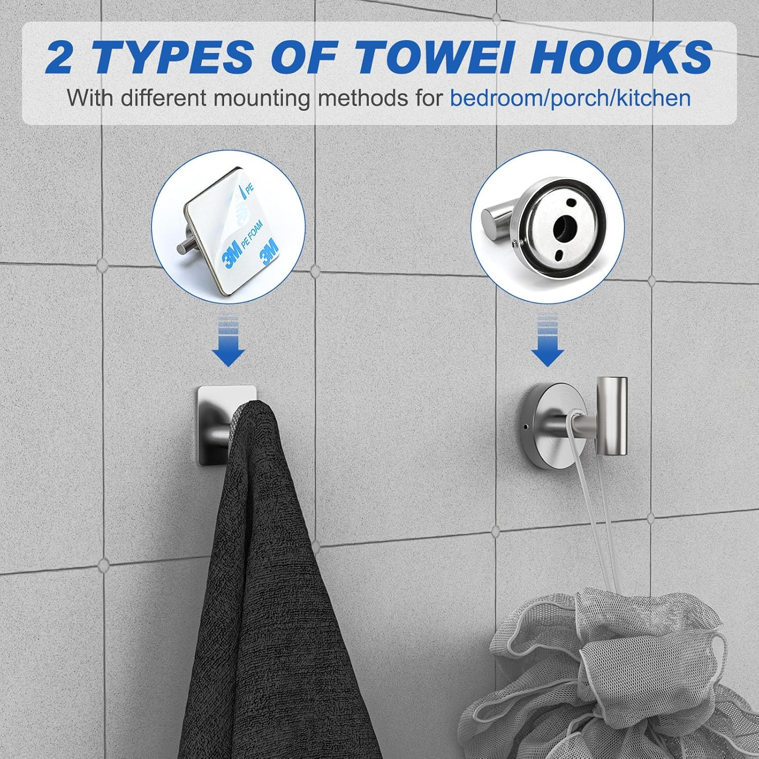 Bluefire 12-Piece Bathroom Hardware Set, Wall Mounted Bathroom Accessories Set Towel Bars for Bathroom Towel Holder Set with 2 Paper Tower Holders 2 Towel Bars 4 Adhesive Hooks 4 Towel Hooks(Sliver) image number 4