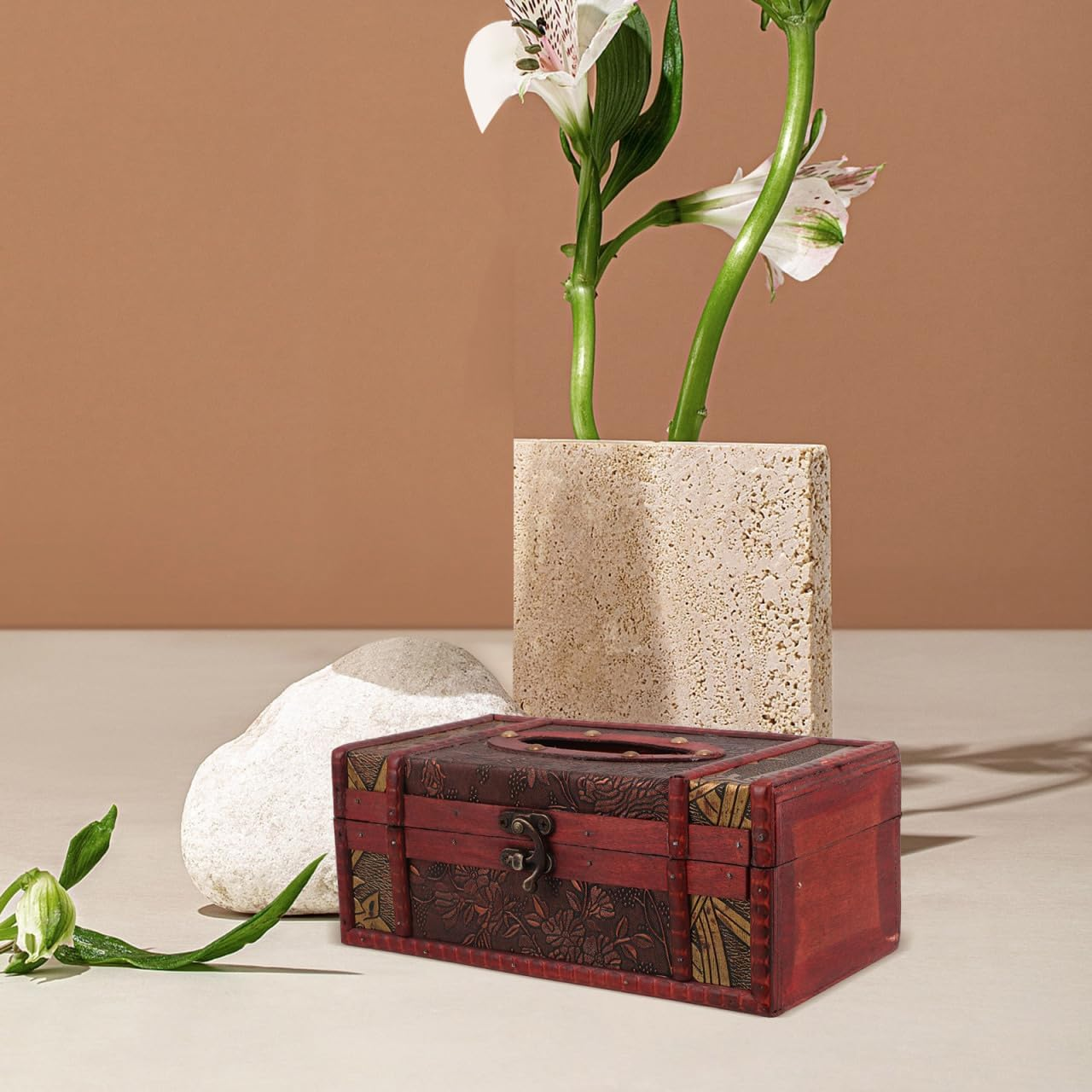 Garneck Vintage Wooden Tissue Box Holder Multifunctional Napkin Dispenser for Home Car Office Retro Decorative Facial Towel Storage Box with Unique Distressed Finish image number 3