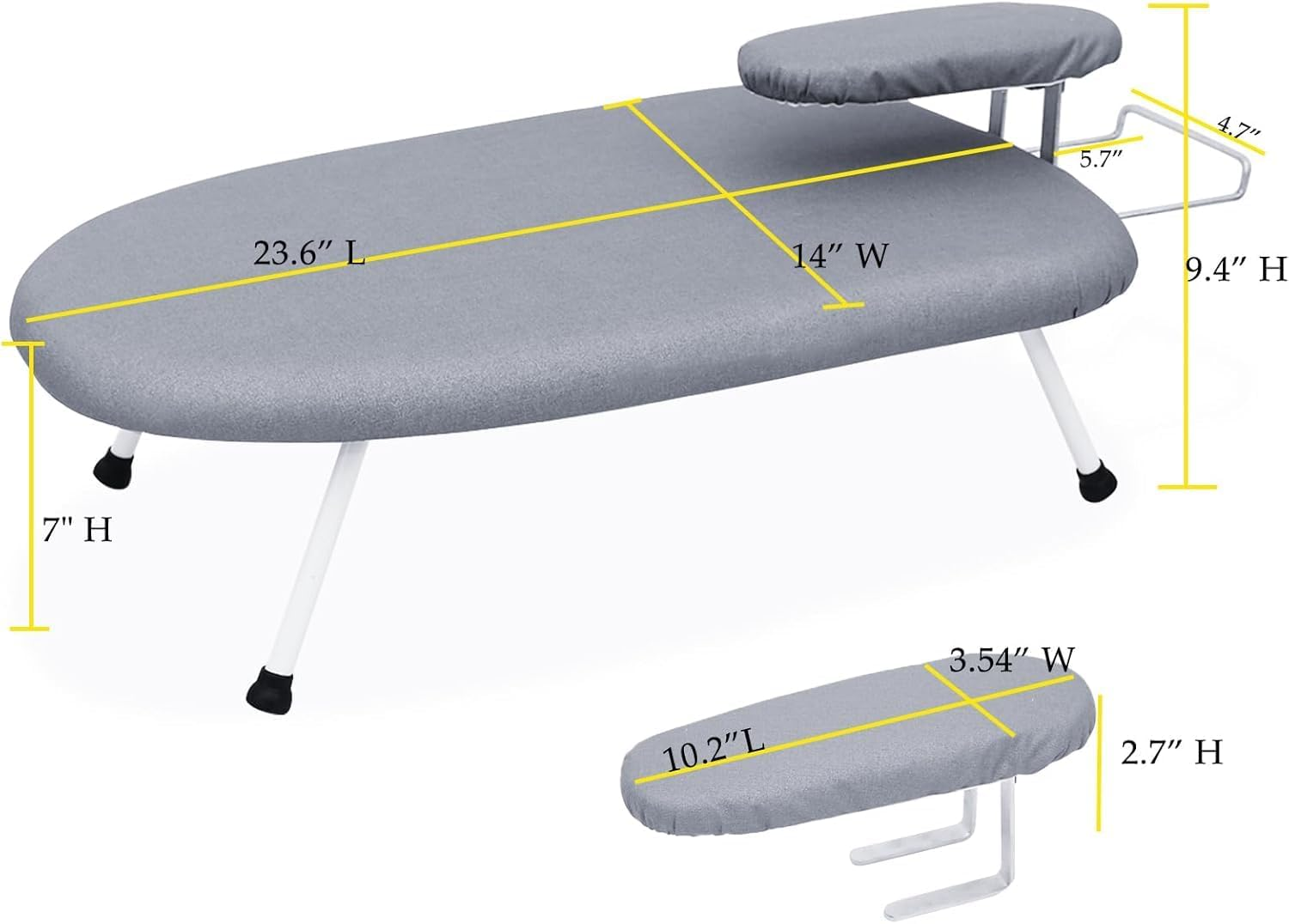 Tabletop Ironing Board 60Cm L X 36Cm W X 17Cm H with Removable Sleeve Ironing Board - Folding Legs Cotton Cover Travel Countertop Ironing Board image number 4