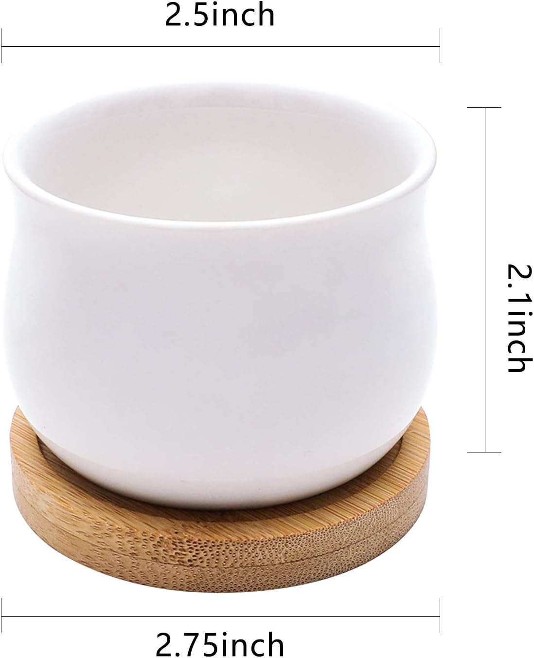 SHECIPIN Succulent Plant Pot, White Mini 2.6 Inch Ceramic Flower Planter Pot with Bamboo Tray, Pack of 8 - Plants Not Included - Black,White image number 6