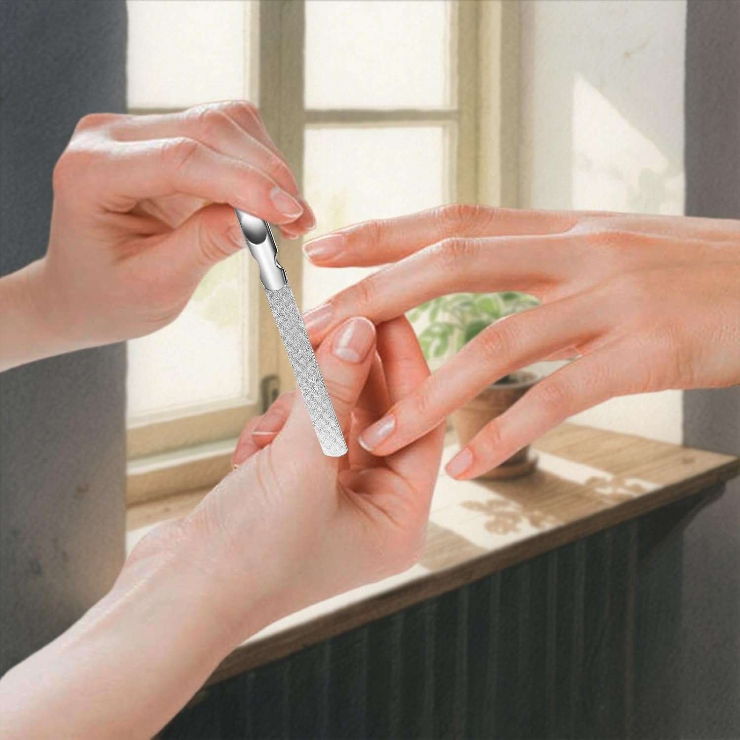 Zvorgath Stainless Steel Double Sided Nail File with anti - Slip Handle and Travel Leather Case for Men and Women, Great for Home, Salon or Travel Use