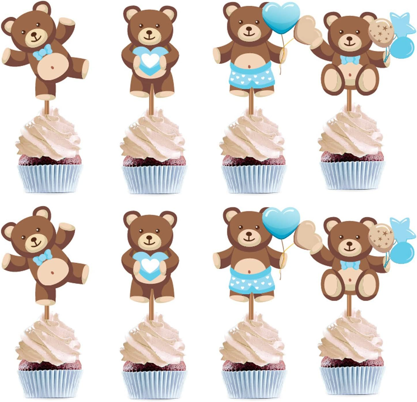 36 Pieces Bear Cupcake Toppers Baby Shower Birthday Party Gender Reveal Party Decorations Supplies image number 2