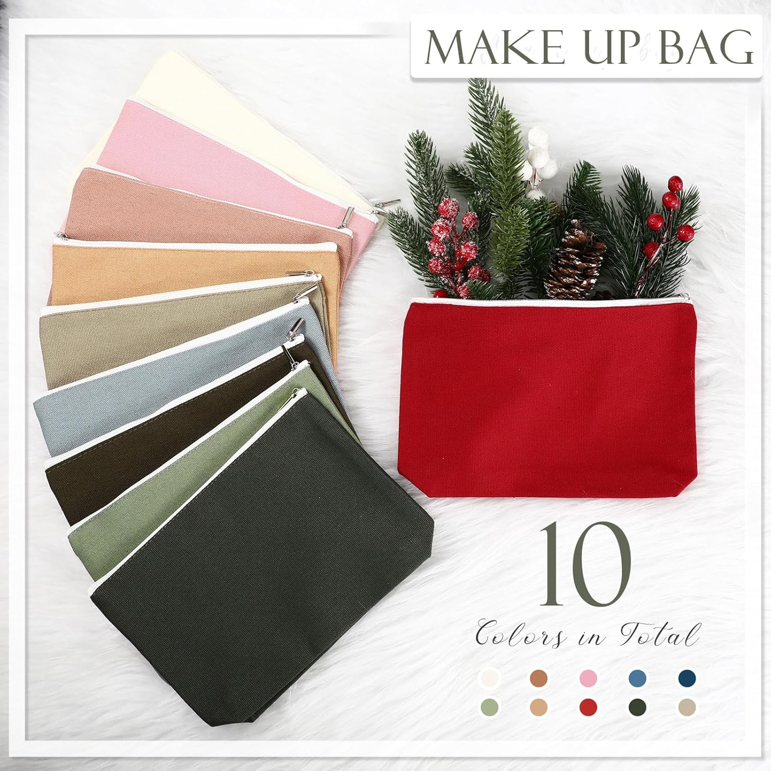 Reginary 10 Pcs Valentines Canvas Makeup Bags Bulk for Women Travel Toiletry Cosmetics Bags Blank DIY Pencil Pouch, Gift for Valentines Patrick'S Day Wedding Bridal Shower Coworker(Macaron Color) - Macaron Color image number 4