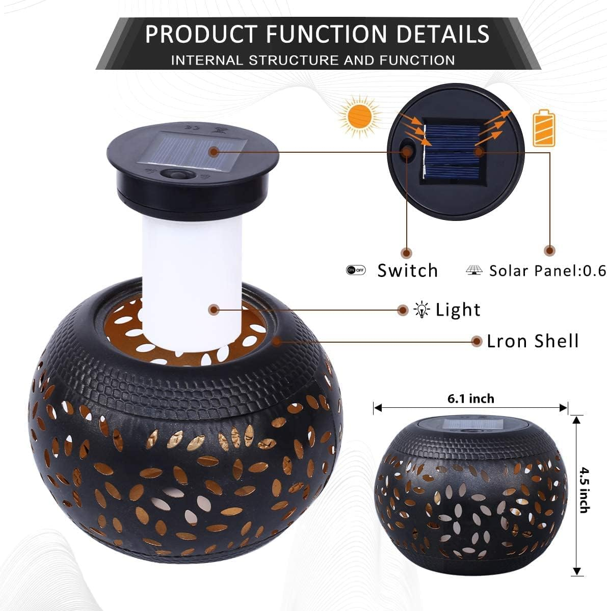 Solar Table Lights Outdoor Waterproof - Dancing Flickering Flame Lamp Black Metal Tabletop Light Solar Powered Decorative Lighting Lantern for Desk Bedroom Patio Garden Pathway Yard (1 Pack) image number 5
