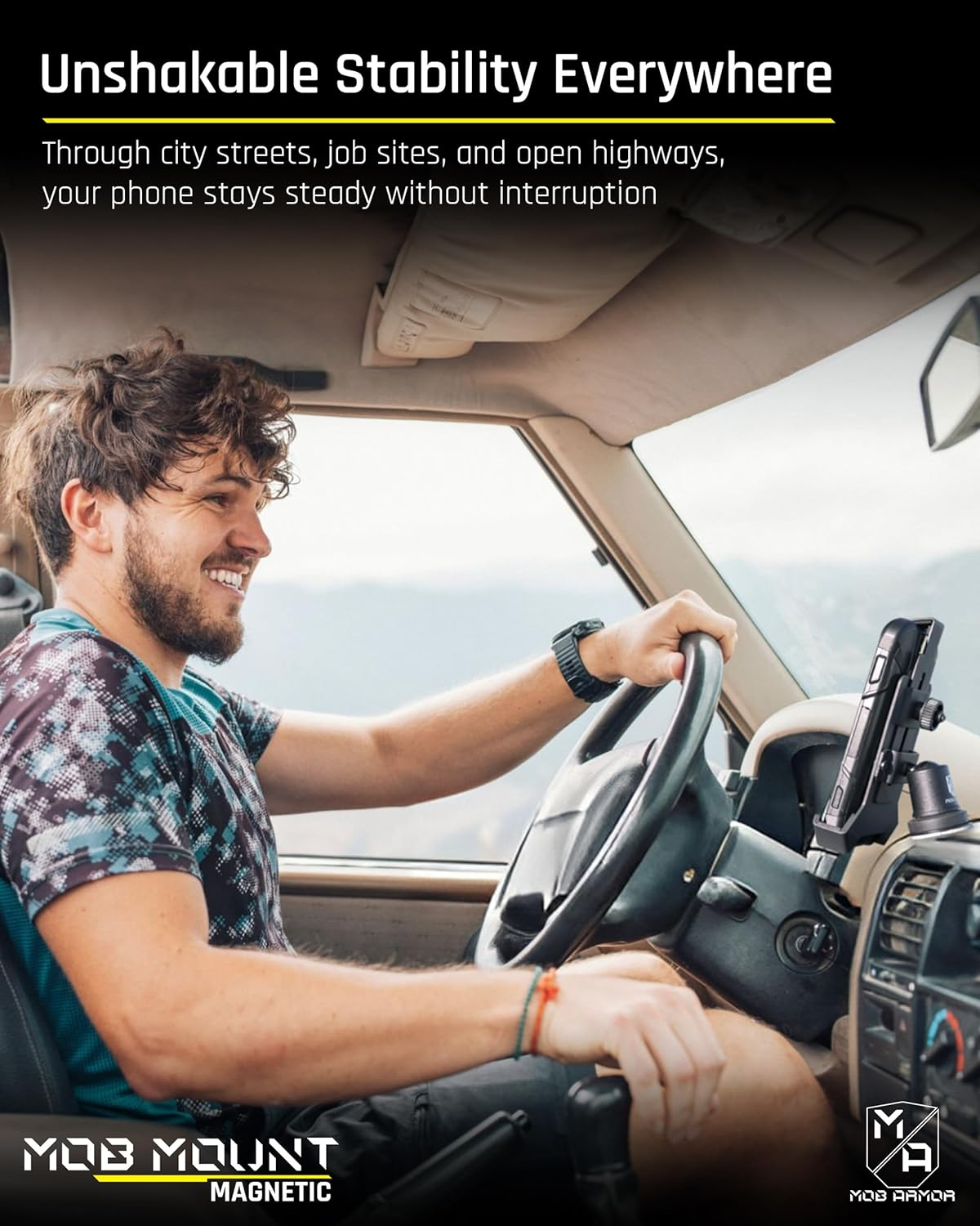 Mob Armor Mob Mount Switch Magnetic - Magnetic Phone Holder for Cars, ATV, UTV, & Trucks | Heavy Duty Aluminum Cell Phone Mount | W/Shock & Vibration Protection | Compatible W/Iphone & Android - Large