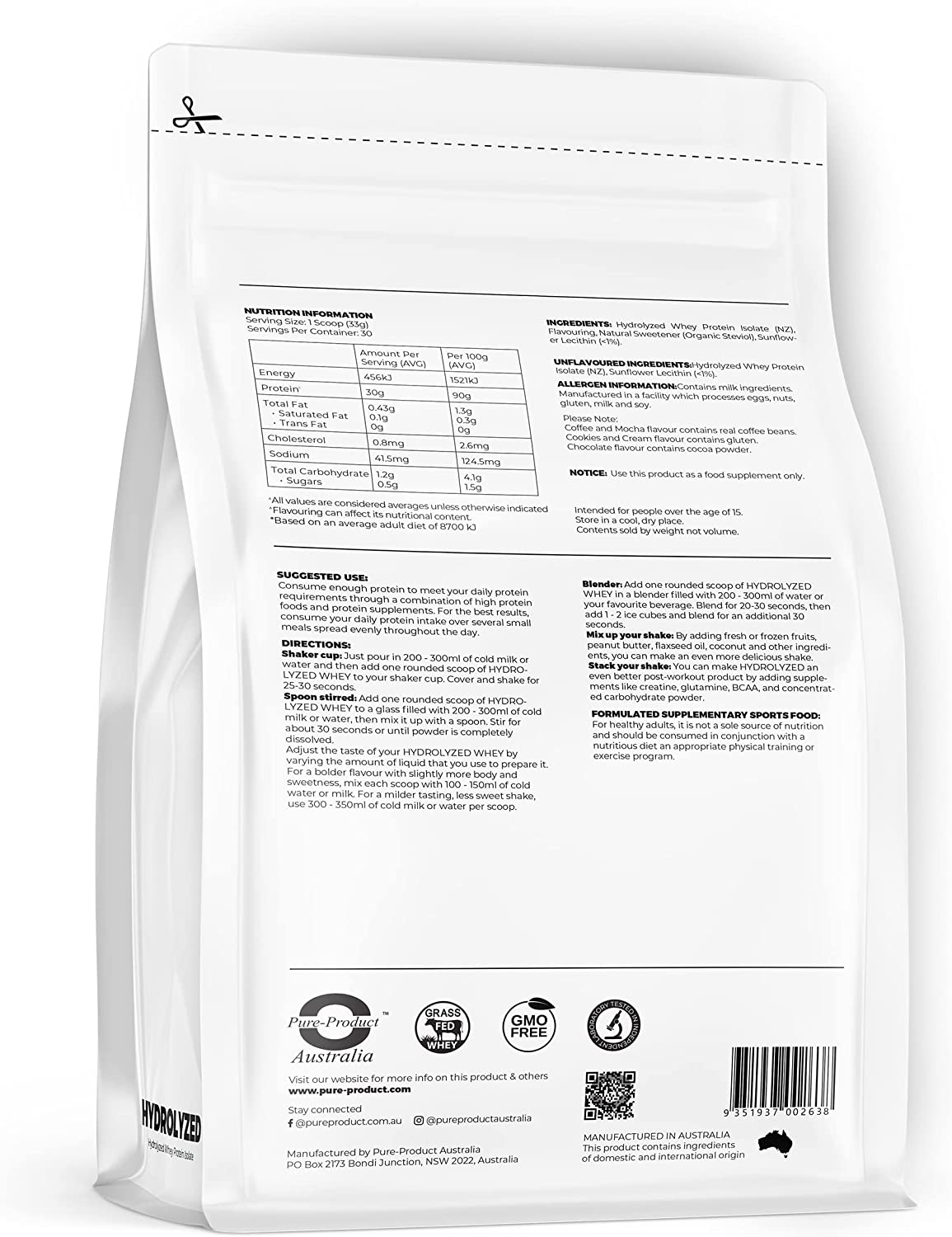 Pure Product Hydrolyzed Whey Isolate Powder, Chocolate 1 Kilograms image number 3