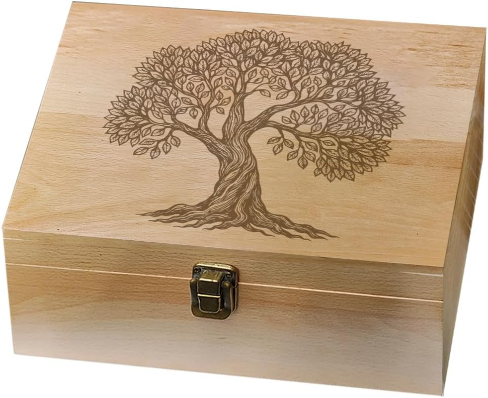 Arricraft Wooden Memory Box with Tree Pattern Decorative Wooden Memory Box with Hinged Lid for Photos Dvds Letters Capacity 24.5 X 19.5 X 10.3 Cm image number 4