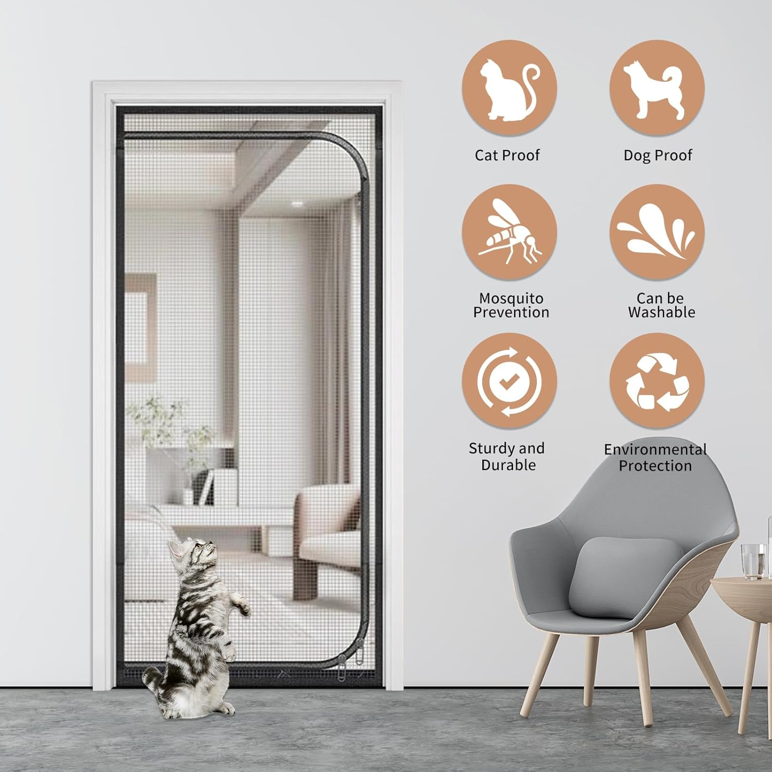 KMDZDZGS Cat Guard, Black Steel Cat Door, 80 X 200 Cm, Zip Fastener, Cat & Dog Safety Gate for Living Room, Bedroom image number 1