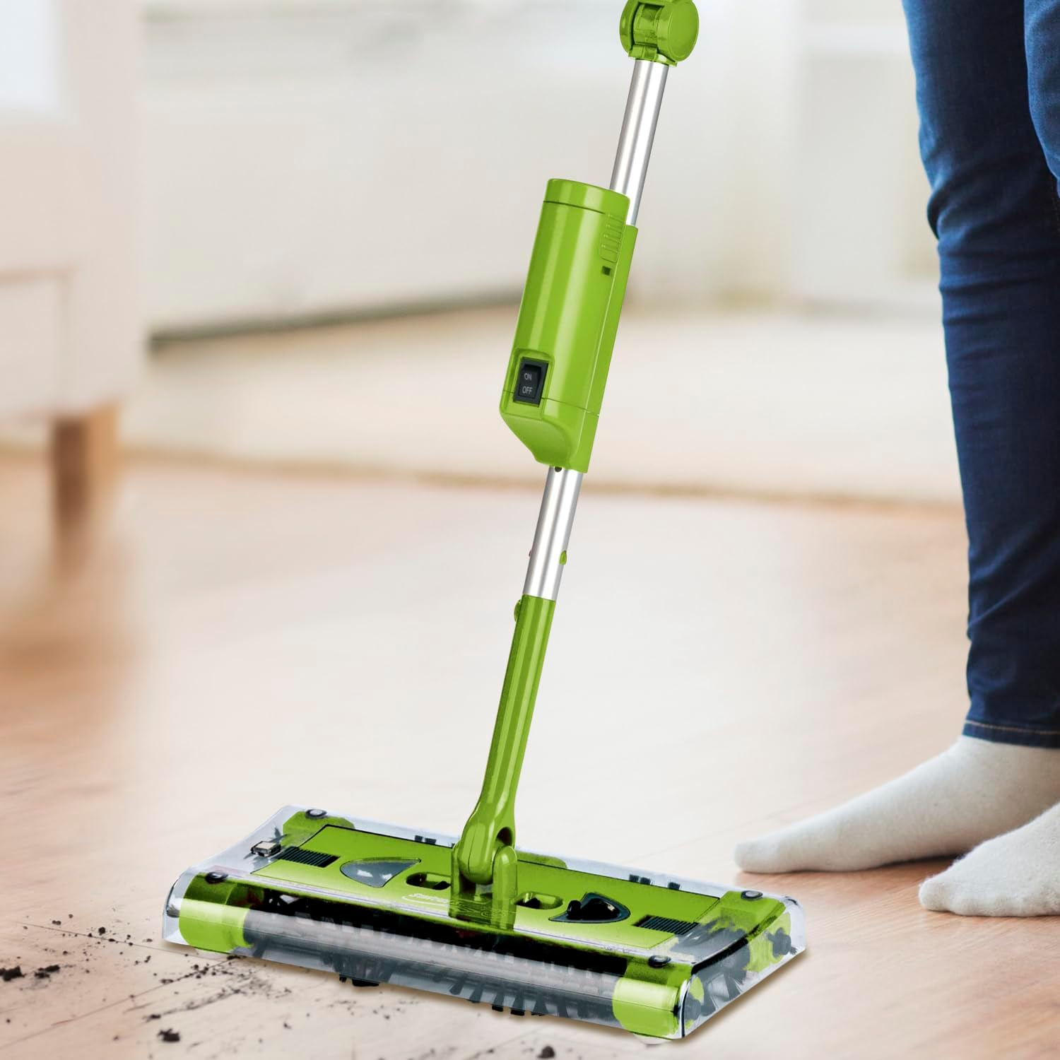 Swivel Sweeper Cordless Broom - Easy Crumb Pickup - Wireless, Bagless & Rechargeable - Floor Brush with Back-Friendly Articulated Joint and 360&deg; Rotation - Maximum Flexibility - Effortless Cleaning - Lime Green image number 6