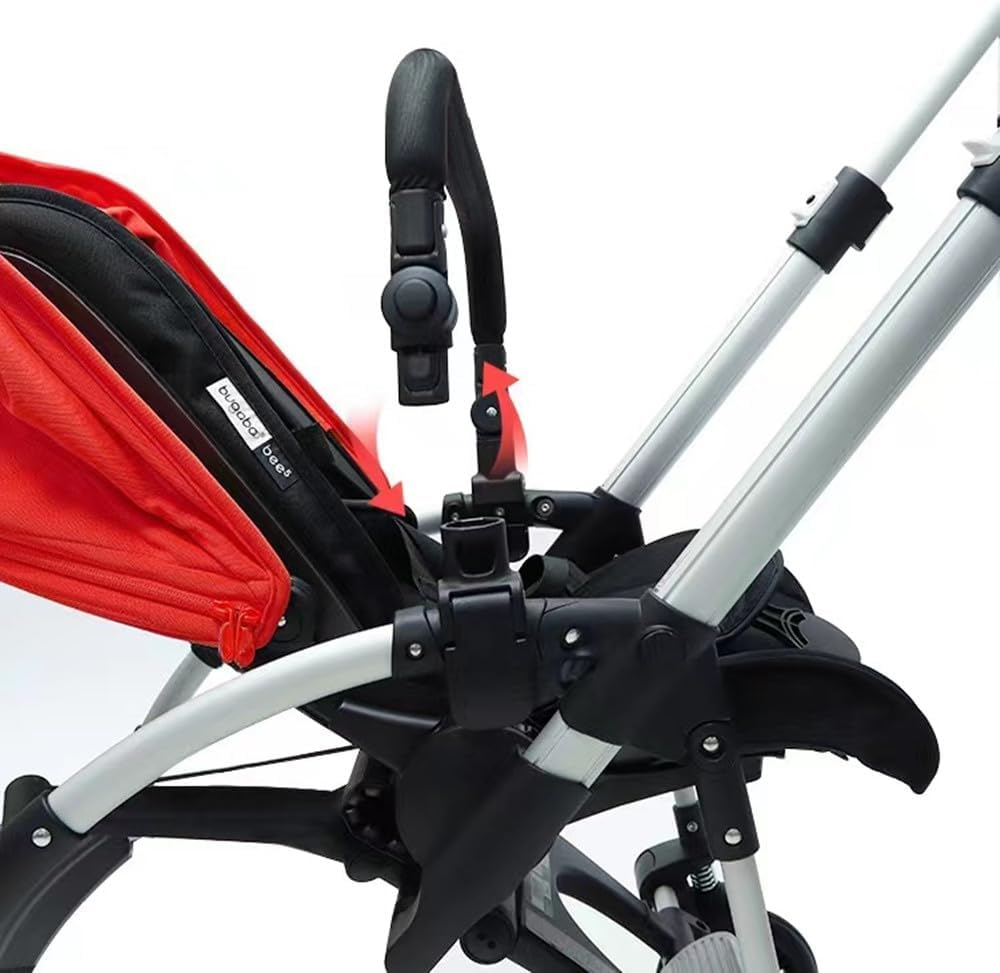 Baby Stroller Bumper Bar Armrest Handle Crossbar Accessories Just for Bugaboo Bee 3 / Bee 5 / Bee 6 with Black PU Leather Handle Cover, Adjustable Angle