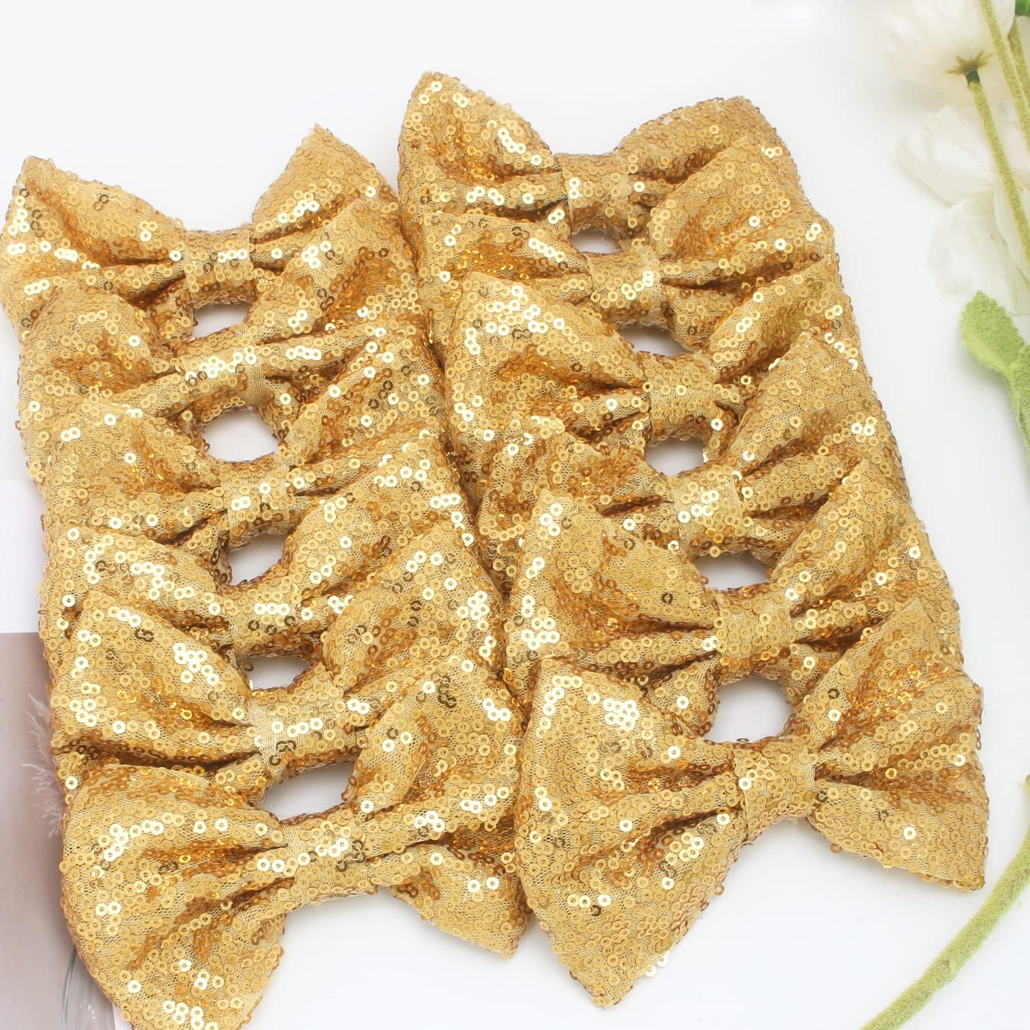 12 Pieces Sequin Bows for Girls 4.7" Large Cheer Hair Bow with Alligator Clips Hair Accessories for Kids Toddler Cheerleaders Teen Girls College Sports (Gold) - Gold,Silver image number 5