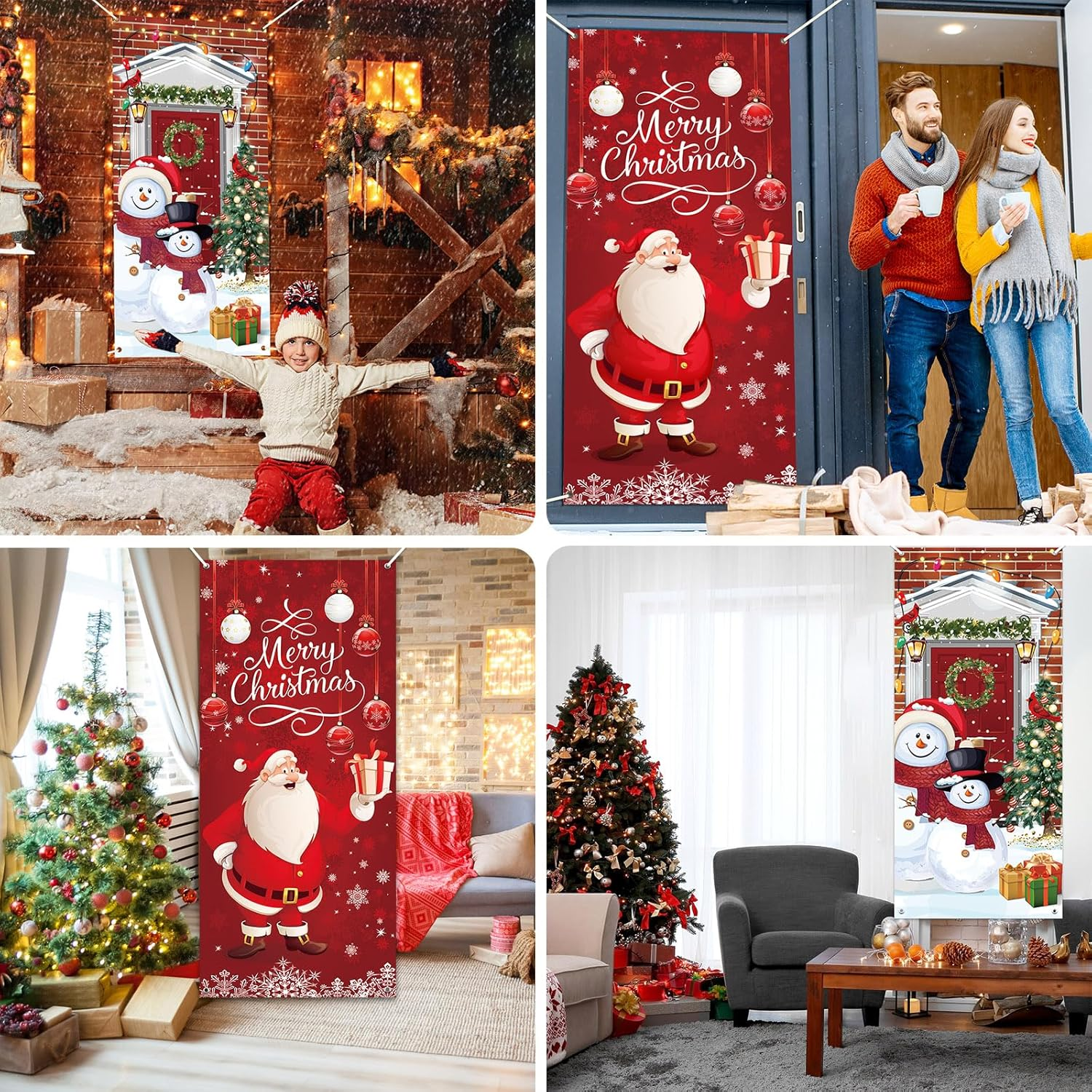 2 Pcs Christmas Door Cover Decoration Christmas Door Decorations Santa Claus Xmas Snowman Door Decorations Sign Window Front Door Party Home Decors Backdrop Banner,35.4 X 78Inch image number 4