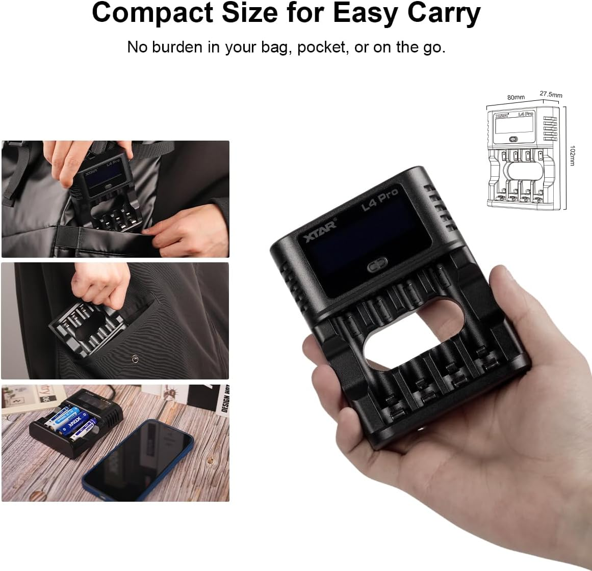 XTAR L4 Pro Smart Type-C 1.5V Li-Ion & 1.2V Nimh/Nicd AA AAA Battery Charger with Discharge&Refresh Function,4 Bay LCD Display Rechargeable AA Battery Charger image number 5