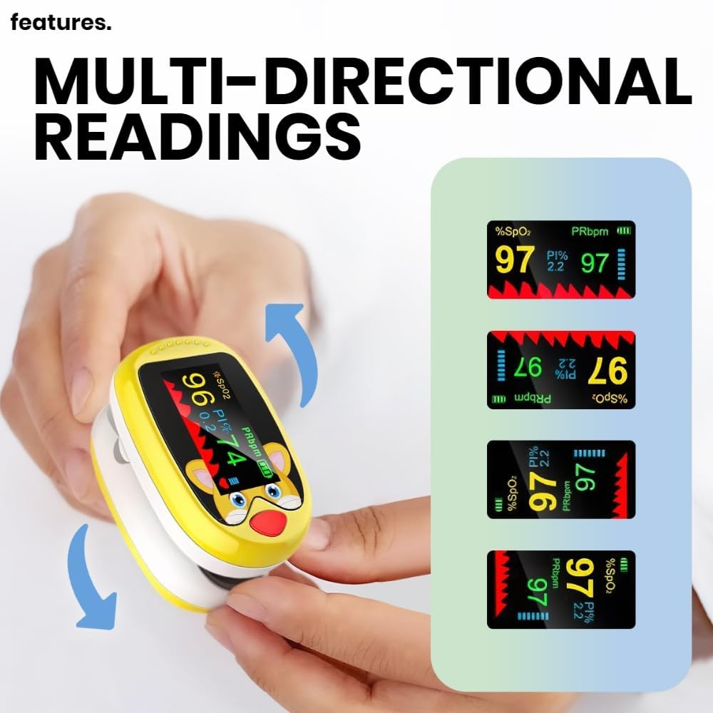 Cute Owl Finger Pulse Kids Oximeter Children Infants Babies Blue Pink | Rechargeable Heart Rate Blood Oxygen Saturation Monitor Spo2 PI LED Display (Pink) - Pink image number 4