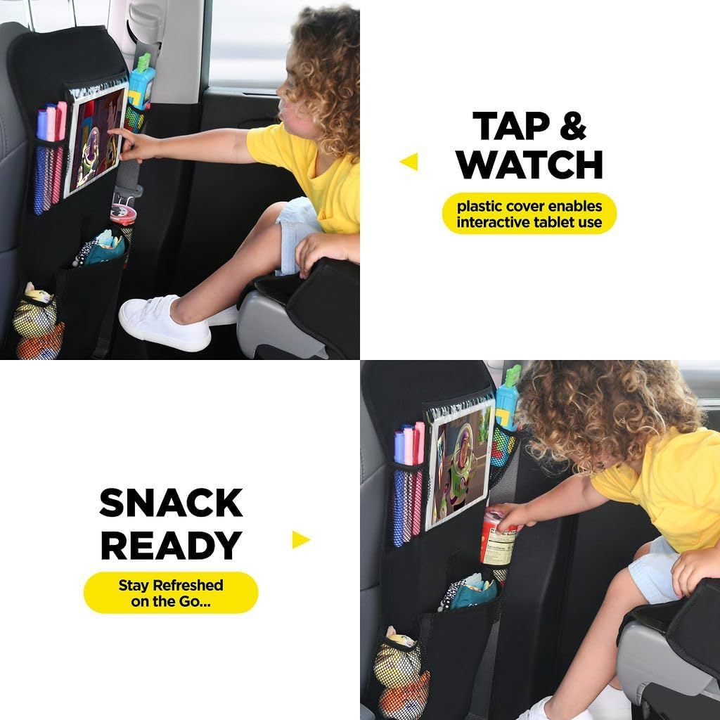 Lebogner Back Seat Cover for Kids + 6 Pocket Storage Organizer, 2 Pack X-Large Kick Mats Backseat Protector with Ipad Tablet Holder, Car Seat Back Protectors for Vehicles to Protect from Dirt & Mud image number 3