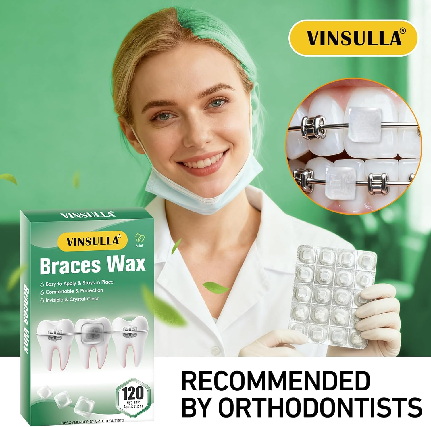 Orthodontic Clear Wax for Braces-120 Count Long-Lasting Dental Wax Dots with Strong Adhesion,Individually Wrapped for Portable Oral Care,Mint(Pack of 6) image number 5