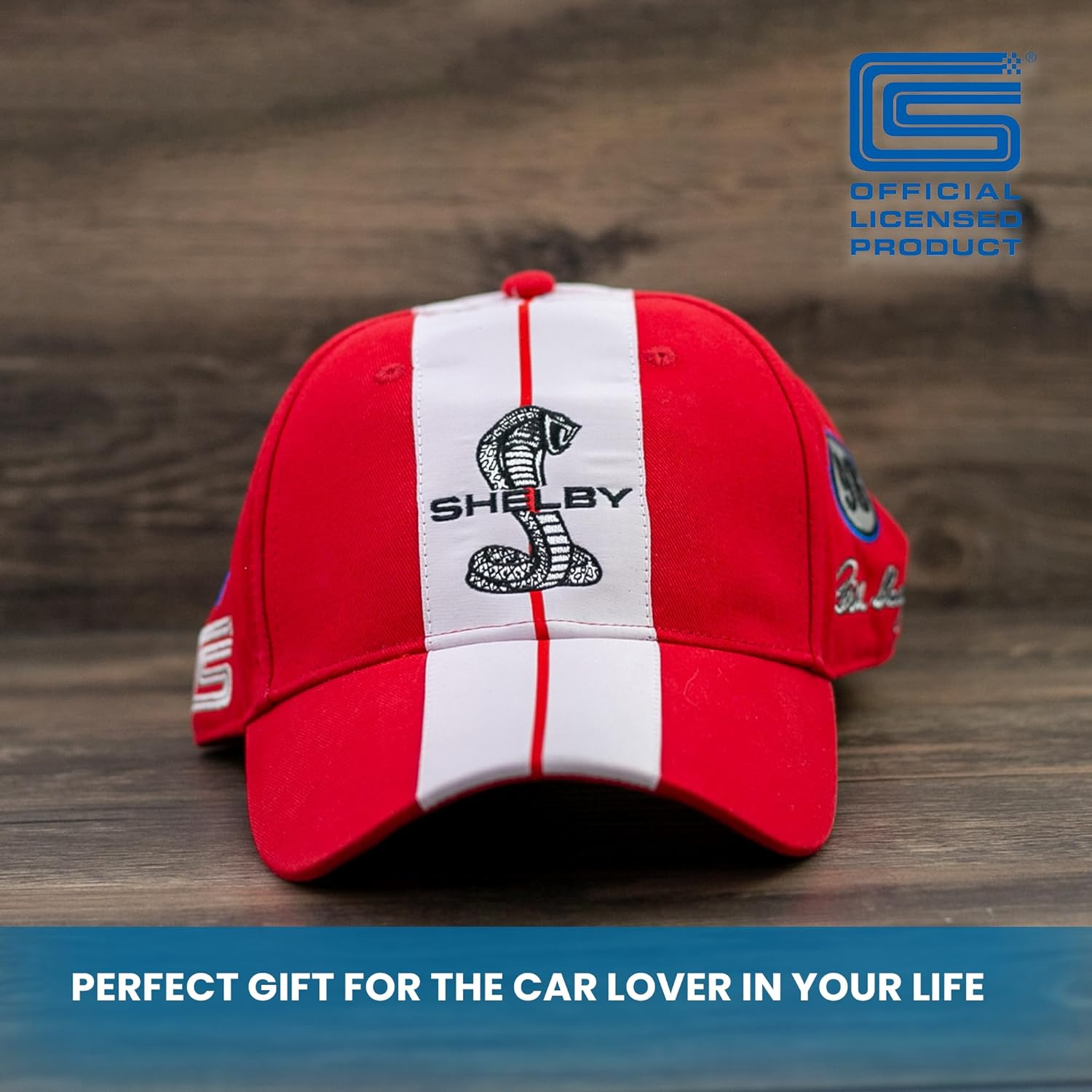 Shelby Super Snake Red Cap Hat | Two Stripe Cobra Design Racing Performance Hat | Officially Licensed Shelby Product | One-Size Fits All | Adjustable Closure, Red, Large image number 3