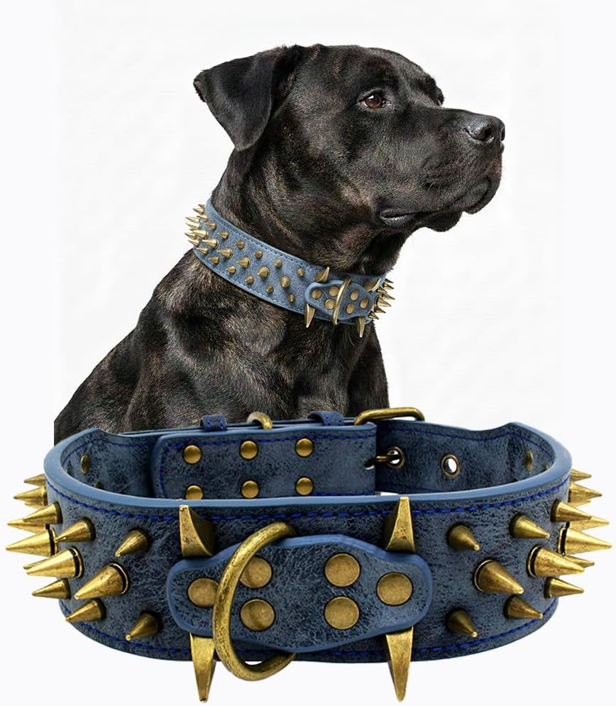 The Mighty Large Spiked Studded Dog Collar - Protect Your Dog'S Neck from Bites, Durable & Stylish, for Large Dogs (Brown L)