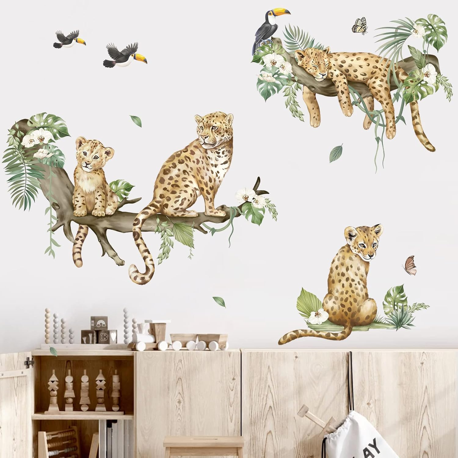 Decalmile Leopard Safari Wall Decals Jungle Animals Cheetah Wall Stickers Baby Nursery Boys Girls Bedroom Playroom Home Decor (DM0937A) image number 2