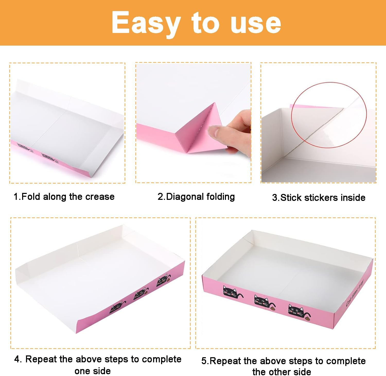 30 Pack Cat Litter Boxes,Foldable Travel Paper Trays 13.8X10X2 Inch Low-Entry Cardboard Box for Travel Indoor Kittens & Portabl（Pink）