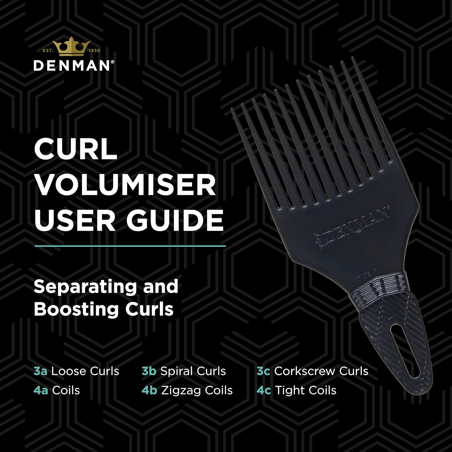 Denman D17 Afro Comb/Curl Tamer Black image number 5