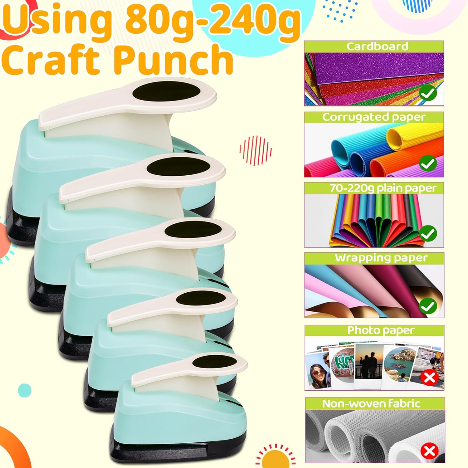 Circle Punch Set Circle Hole Puncher Paper Punches for Crafts 2 Inch Paper Punch 1.5 in Scrapbook Puncher 1 Inch Hole Punch 5/8 Inch Craft Punches 3/8 Inch Hole Punch